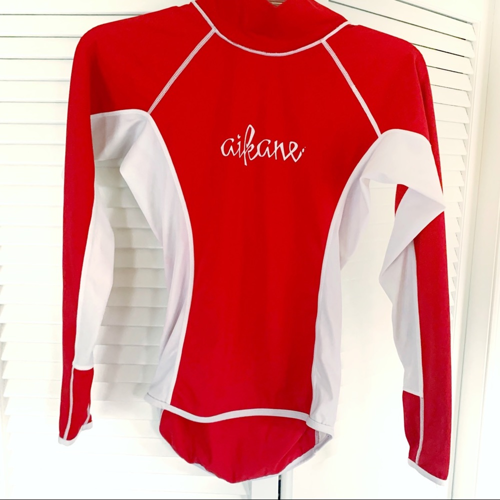 Women's Red & White Long Sleeve Rash Guard